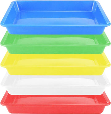 Plastic Art Trays,5 Pieces Stackable Activity Tray Crafts Organizer Tray Serving Tray Jewelry Tray for DIY Projects, Painting, Beads, Organizing Supply,5 Color (9.6 x 7.08 x 0.94 inch)